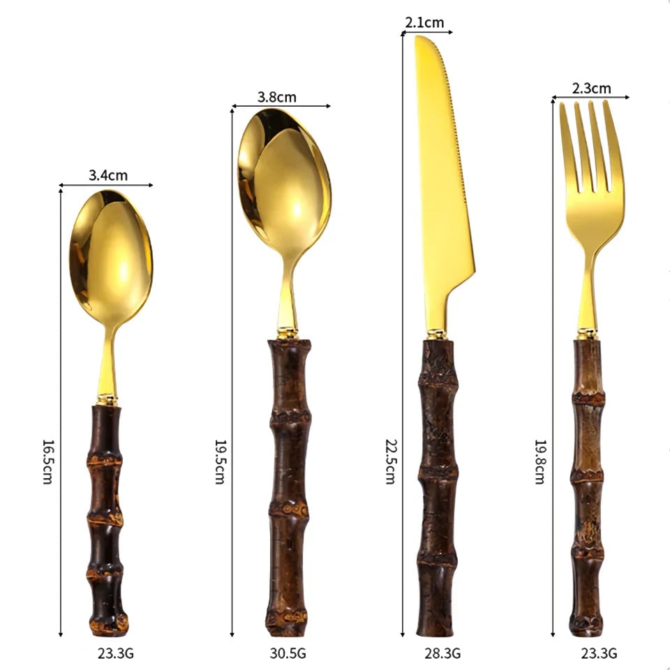 Stainless Steel Flatware Set with Bamboo Handles 24-Piece Cutlery for 6 - Image 6