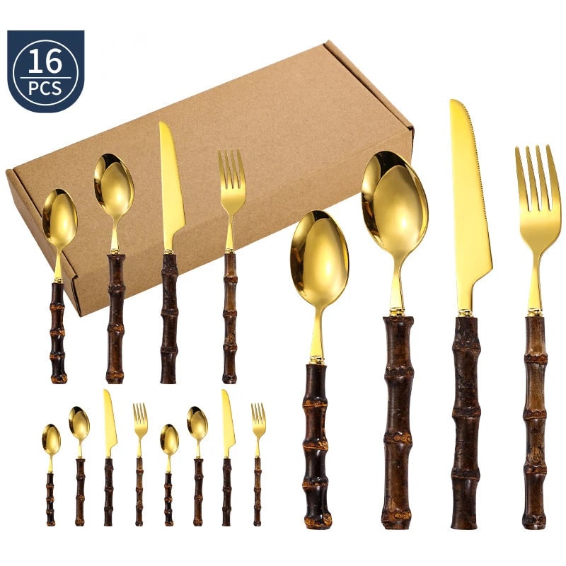 Stainless Steel Flatware Set with Bamboo Handles 24-Piece Cutlery for 6 - Image 7