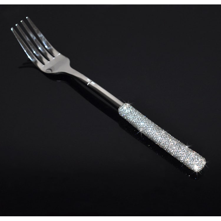 Stainless Steel Flatware Set with Rhinestone Handles and Gold Silver Options 20 Piece - Image 1