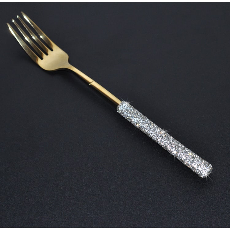 Stainless Steel Flatware Set with Rhinestone Handles and Gold Silver Options 20 Piece - Image 2
