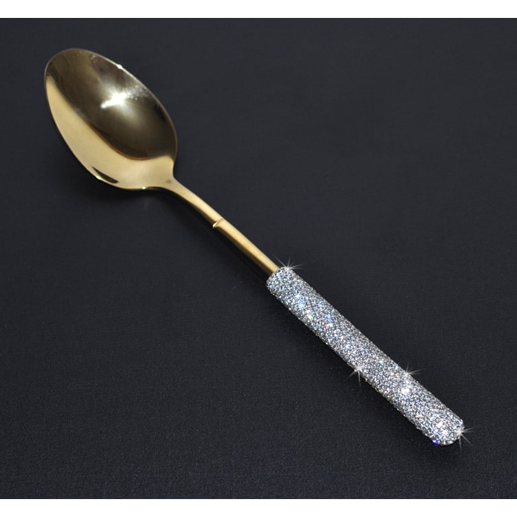 Stainless Steel Flatware Set with Rhinestone Handles and Gold Silver Options 20 Piece - Image 5