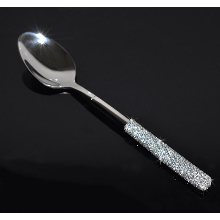 Stainless Steel Flatware Set with Rhinestone Handles and Gold Silver Options 20 Piece - Image 6