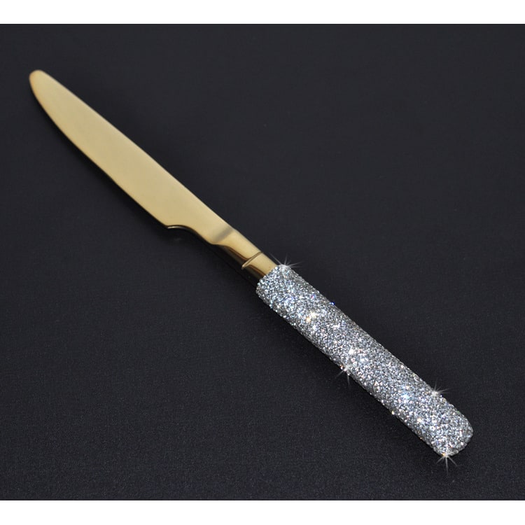 Stainless Steel Flatware Set with Rhinestone Handles and Gold Silver Options 20 Piece - Image 8