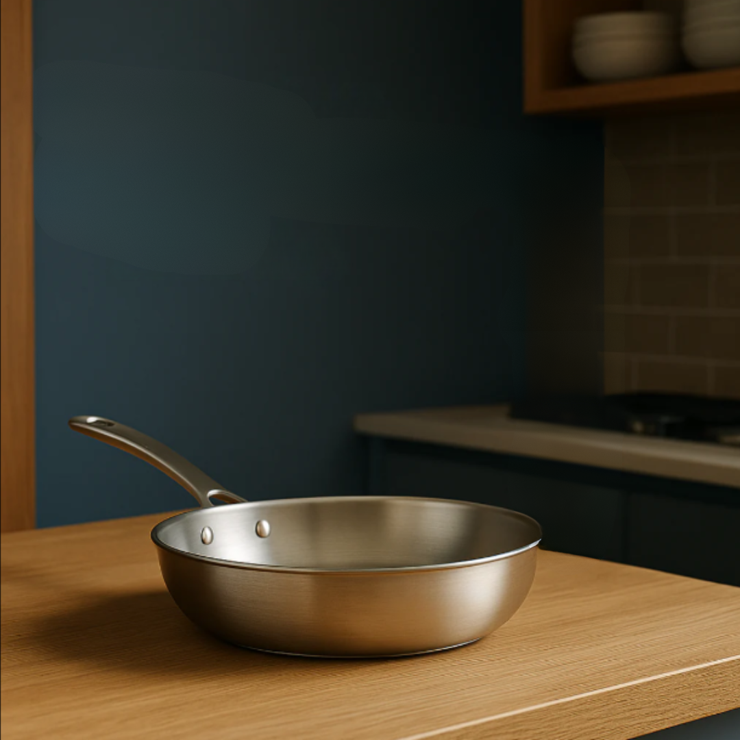 Stainless Steel Frying Pan with Hammered Surface and Induction Base - Image 1