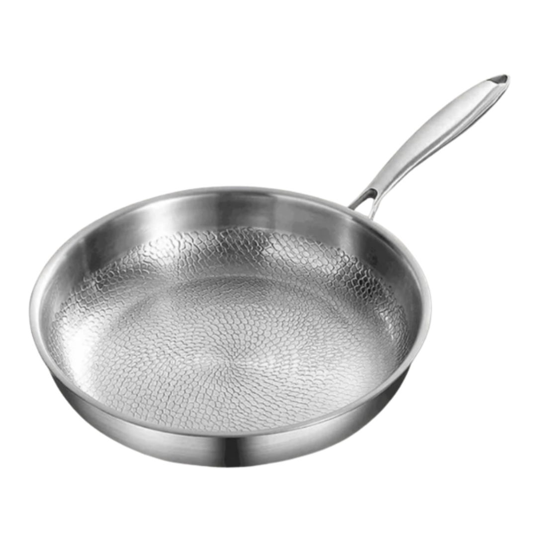 Stainless Steel Frying Pan with Hammered Surface and Induction Base - Image 2