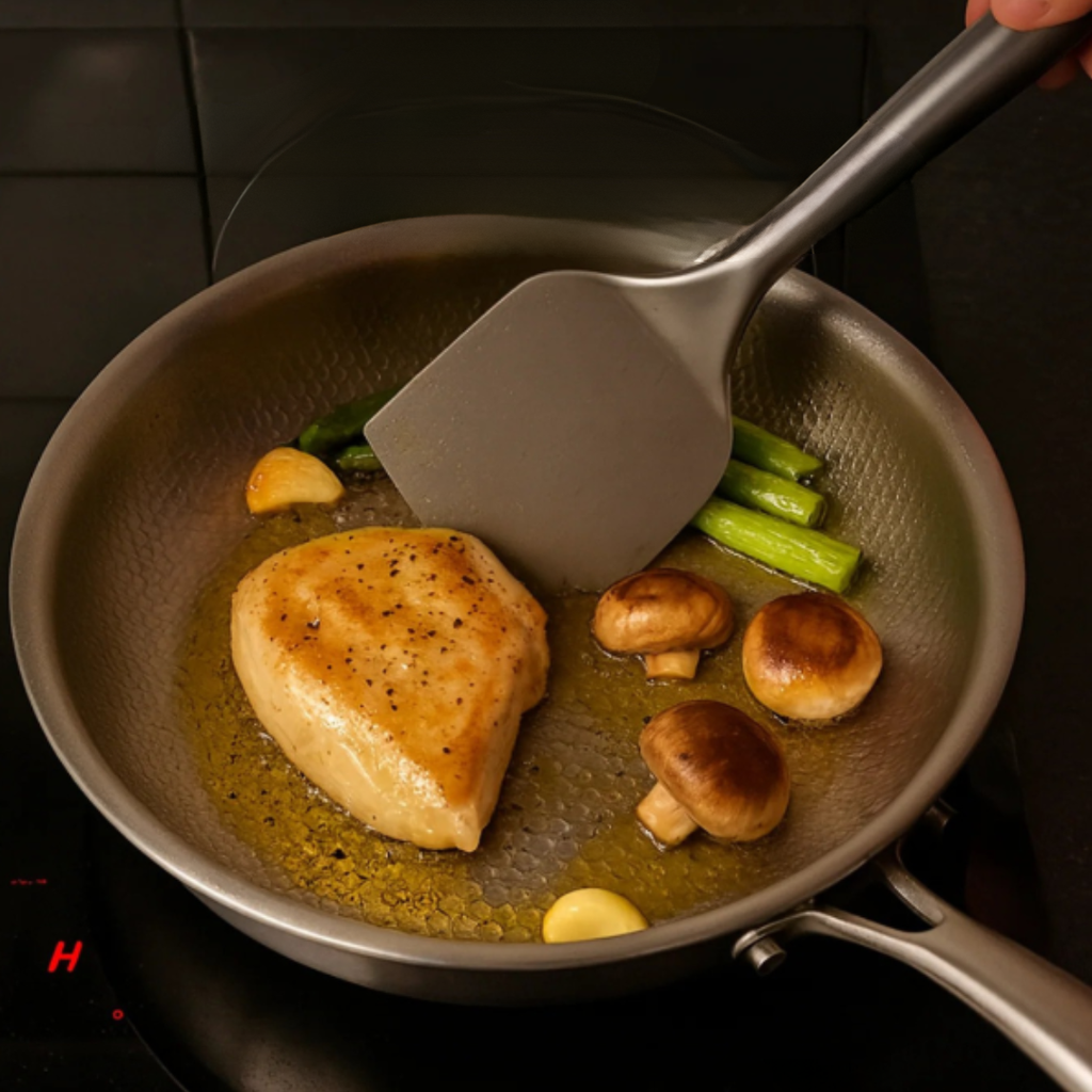 Stainless Steel Frying Pan with Hammered Surface and Induction Base - Image 4