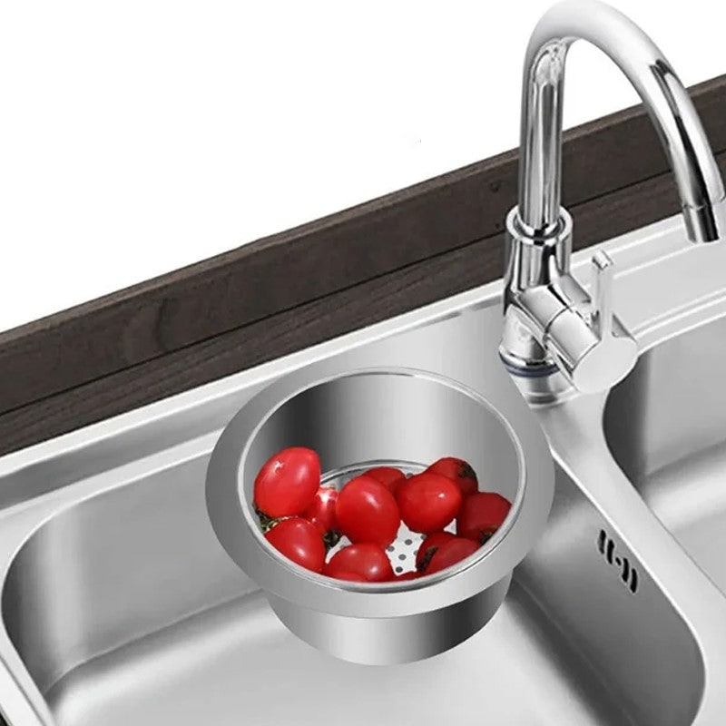 Stainless Steel Sink Strainer Basket with Kitchen Faucet Hook and Corner Drain Perforations - Image 1