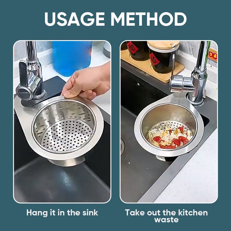 Stainless Steel Sink Strainer Basket with Kitchen Faucet Hook and Corner Drain Perforations - Image 5