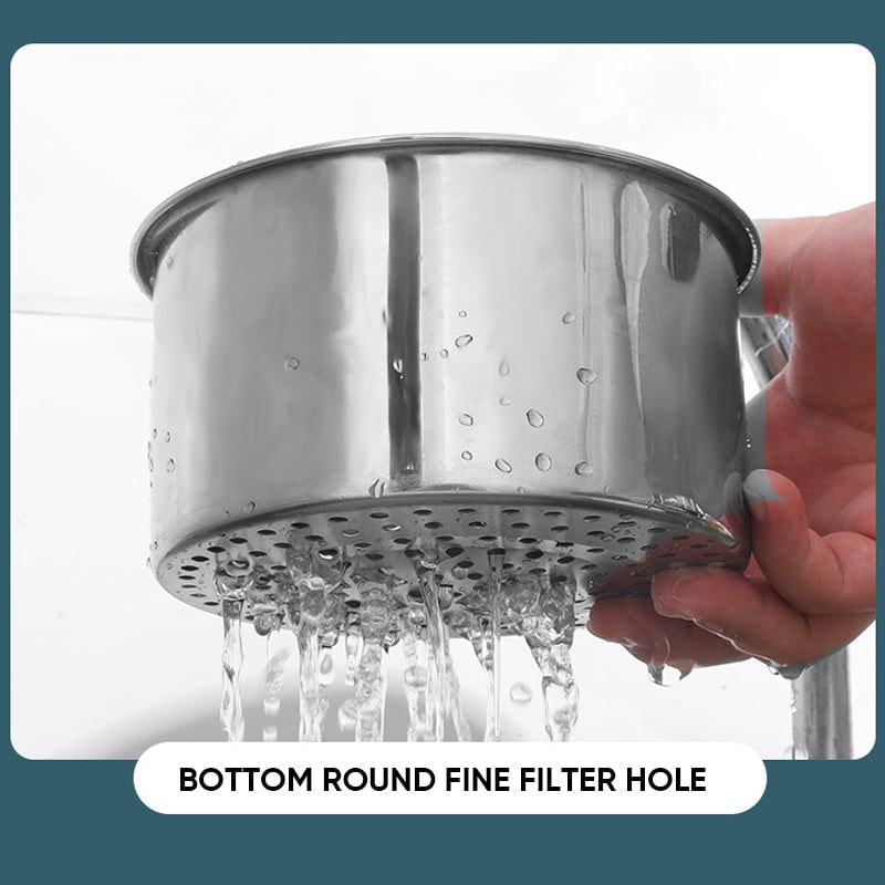 Stainless Steel Sink Strainer Basket with Kitchen Faucet Hook and Corner Drain Perforations - Image 6