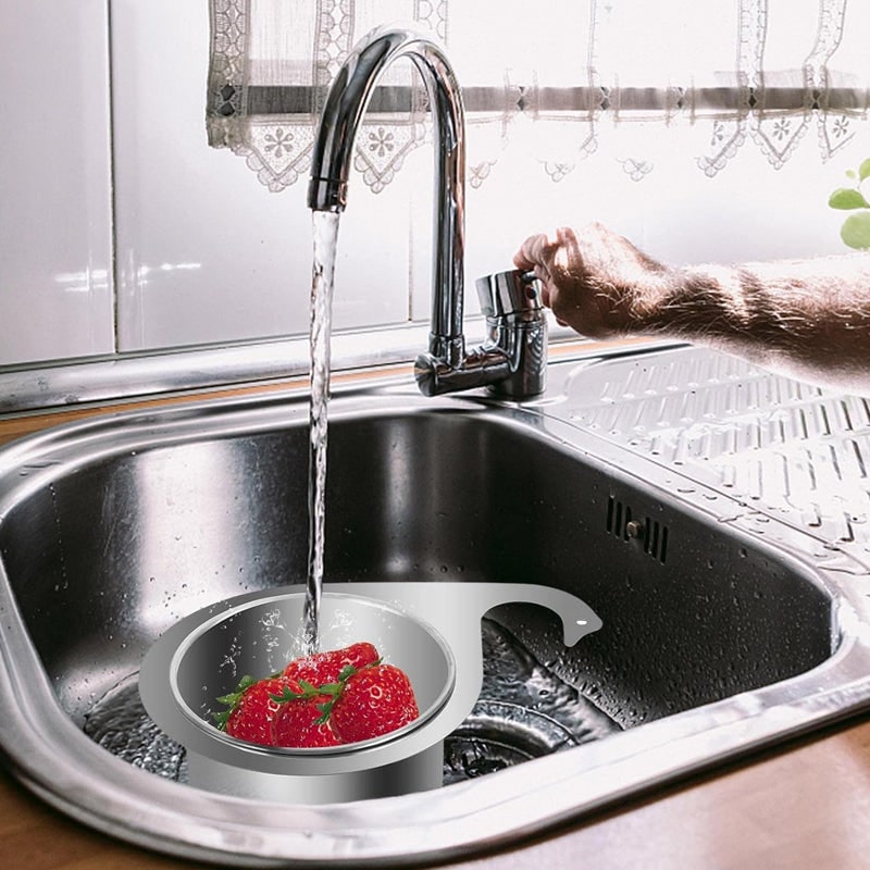 Stainless Steel Sink Strainer Basket with Kitchen Faucet Hook and Corner Drain Perforations - Image 9