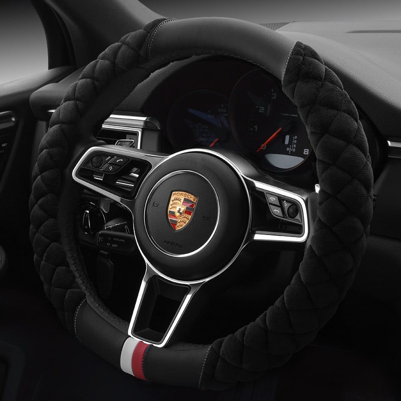 Steering Wheel Cover for Car with Quilted Plush Faux Leather and Diamond Pattern 38cm - Image 10