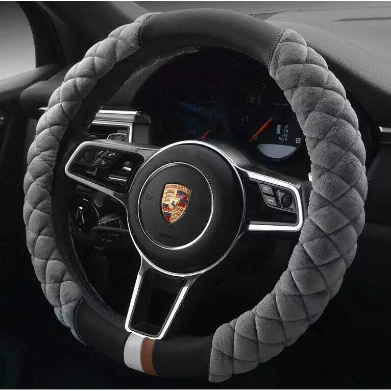 Steering Wheel Cover for Car with Quilted Plush Faux Leather and Diamond Pattern 38cm - Image 8