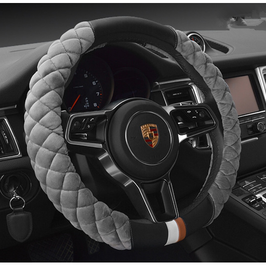 Steering Wheel Cover with Diamond Quilted Plush Fabric and Padded Grip for Cars - Image 1
