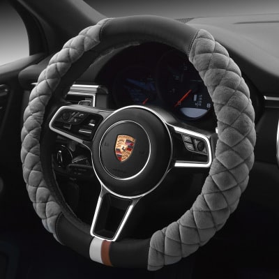 Steering Wheel Cover with Diamond Quilted Plush Fabric and Padded Grip for Cars - Image 3