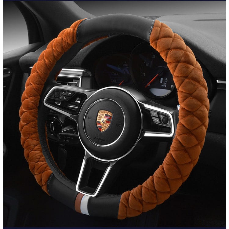 Steering Wheel Cover with Diamond Quilted Plush Fabric and Padded Grip for Cars - Image 4