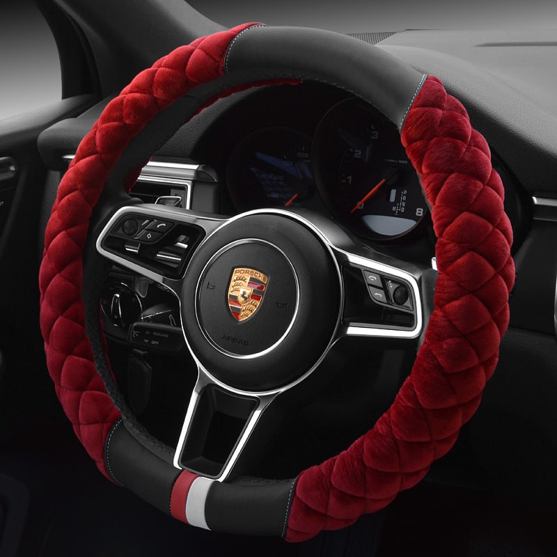 Steering Wheel Cover with Diamond Quilted Plush Fabric and Padded Grip for Cars - Image 5
