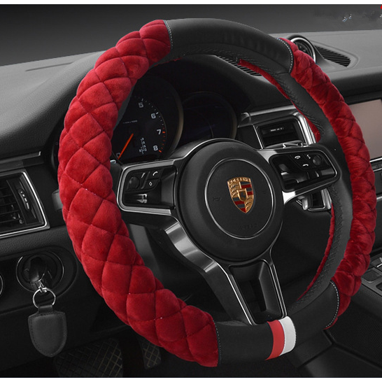 Steering Wheel Cover with Diamond Quilted Plush Fabric and Padded Grip for Cars - Image 6