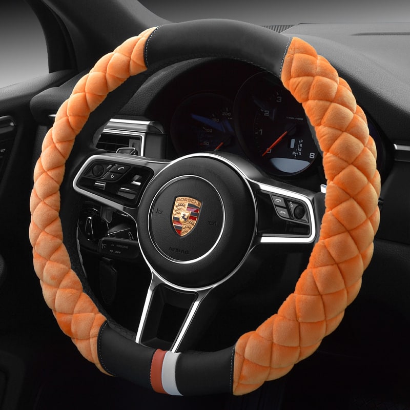 Steering Wheel Cover with Diamond Quilted Plush Fabric and Padded Grip for Cars - Image 7