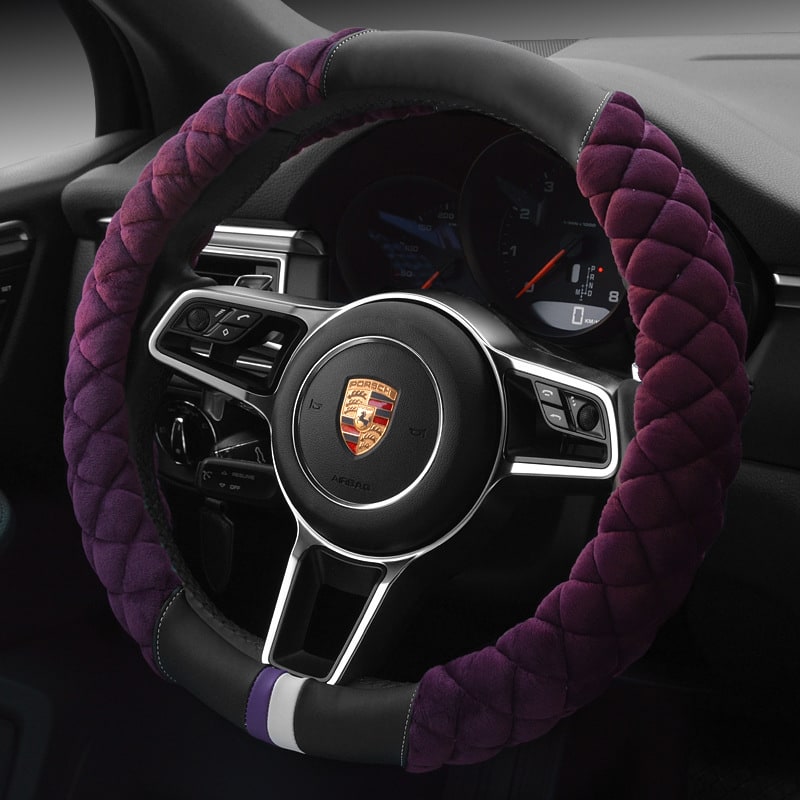 Steering Wheel Cover with Diamond Quilted Plush Fabric and Padded Grip for Cars - Image 9