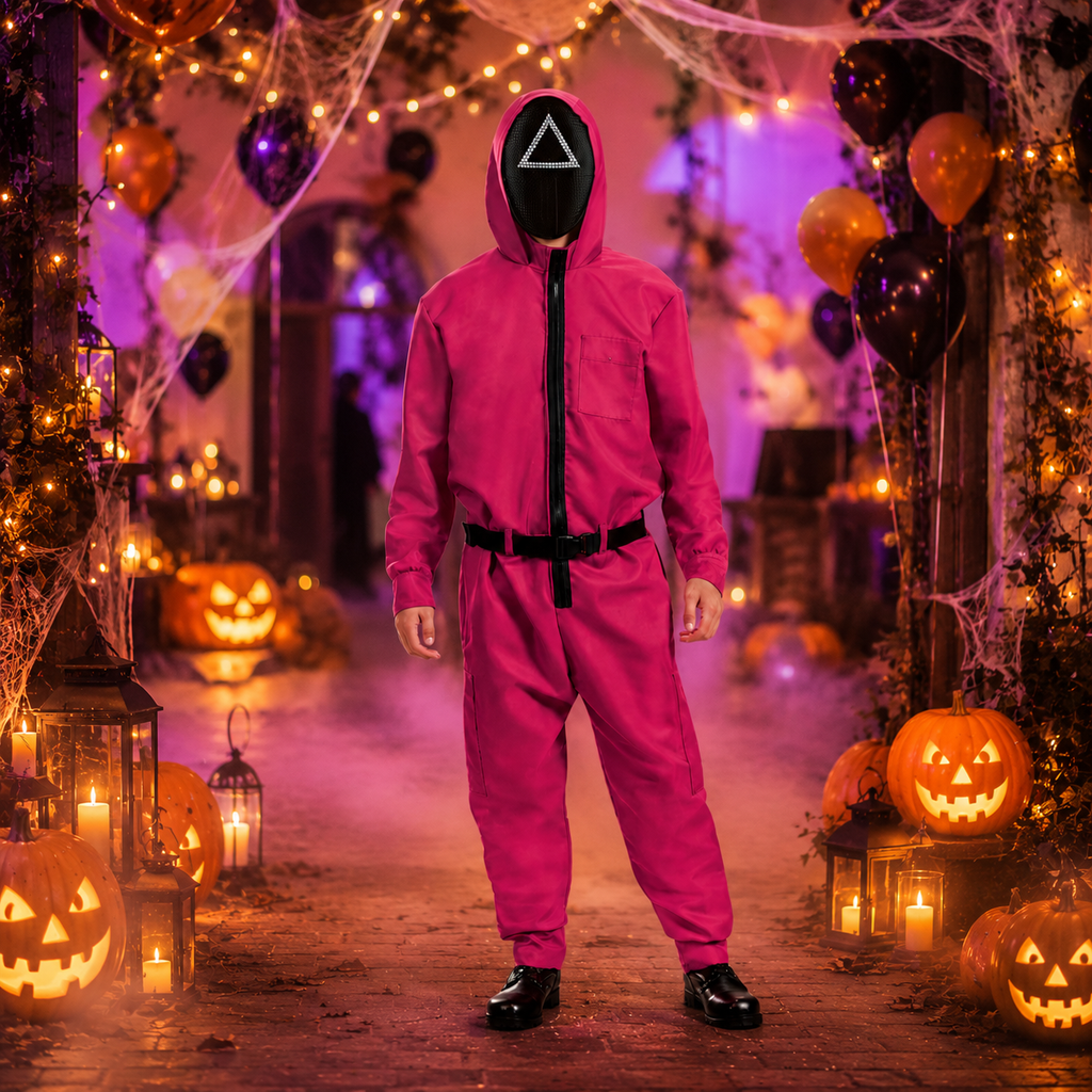 survival game Costume Jumpsuit with 3 Blind Mice Mask and Belt - Image 1