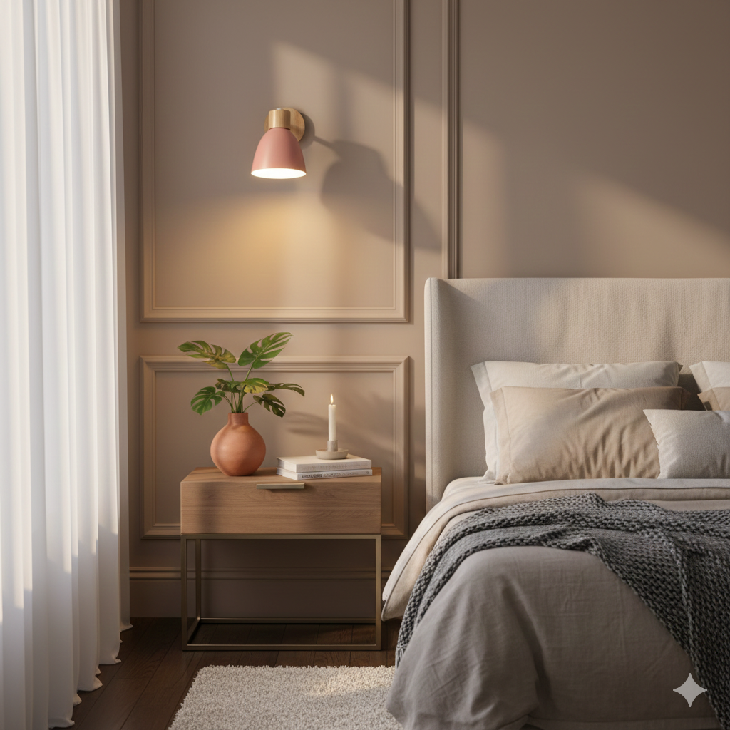 Swivel Arm Wall Sconce Bedside Reading Light Adjustable Wood Metal Conical - Image 10