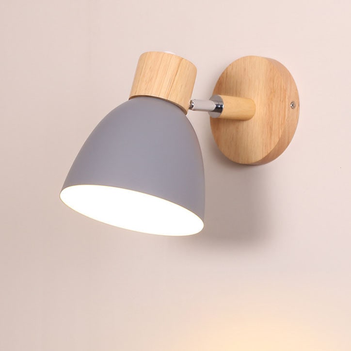 Swivel Arm Wall Sconce Bedside Reading Light Adjustable Wood Metal Conical - Image 11