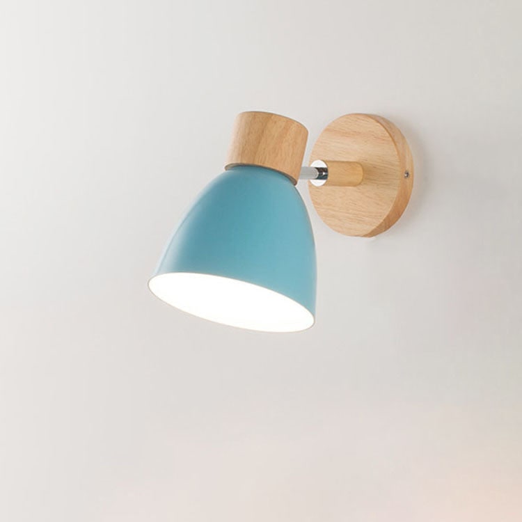 Swivel Arm Wall Sconce Bedside Reading Light Adjustable Wood Metal Conical - Image 13