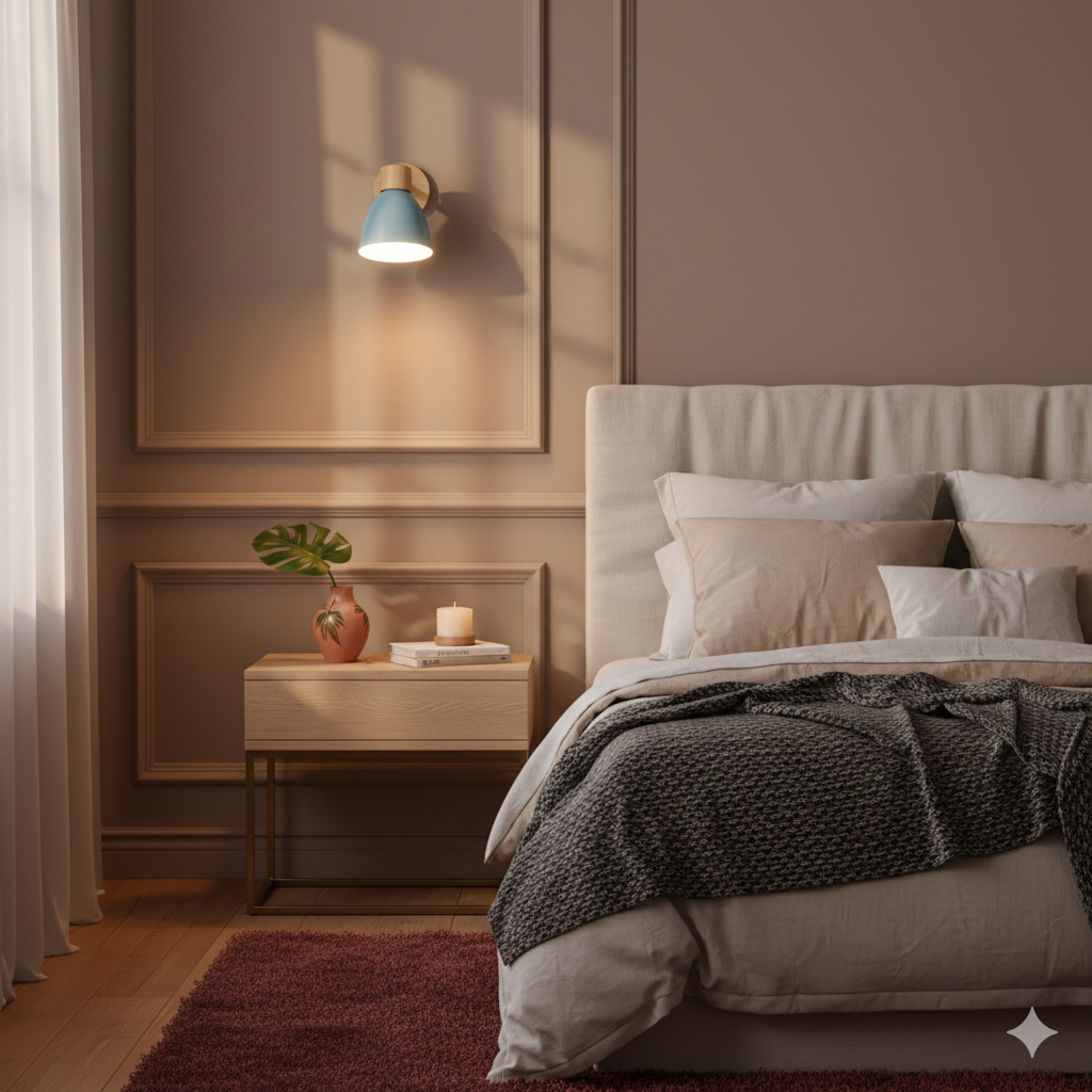 Swivel Arm Wall Sconce Bedside Reading Light Adjustable Wood Metal Conical - Image 14