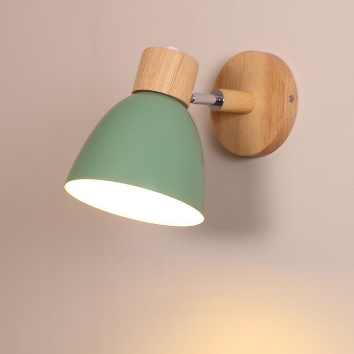 Swivel Arm Wall Sconce Bedside Reading Light Adjustable Wood Metal Conical - Image 15