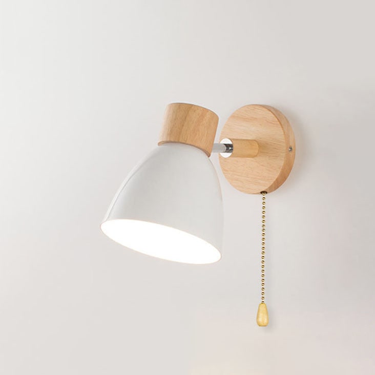 Swivel Arm Wall Sconce Bedside Reading Light Adjustable Wood Metal Conical - Image 17