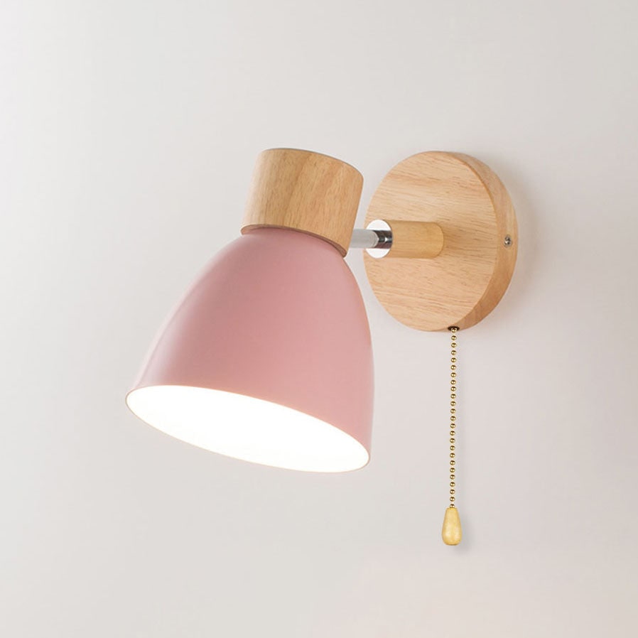 Swivel Arm Wall Sconce Bedside Reading Light Adjustable Wood Metal Conical - Image 19