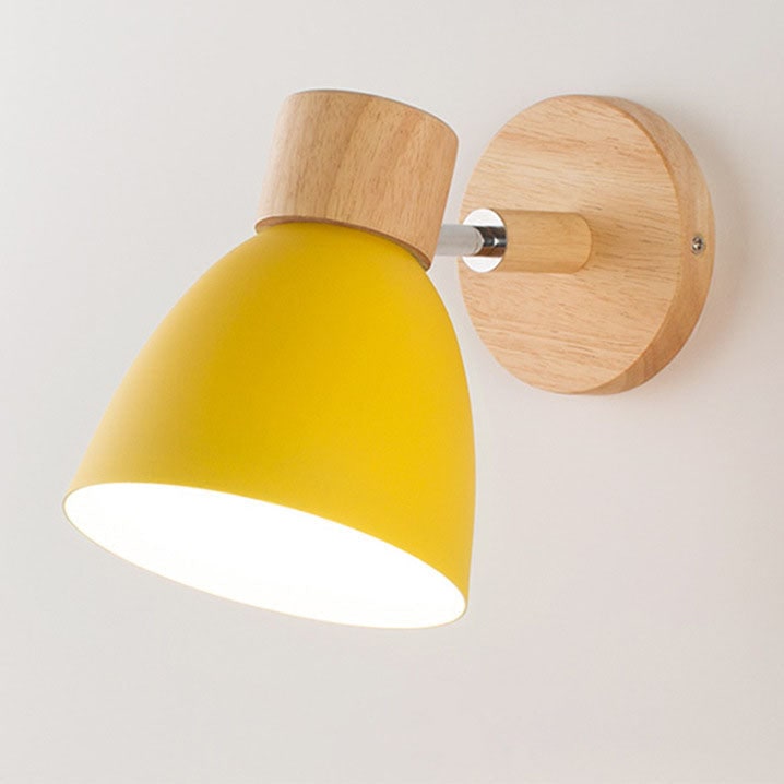 Swivel Arm Wall Sconce Bedside Reading Light Adjustable Wood Metal Conical - Image 2