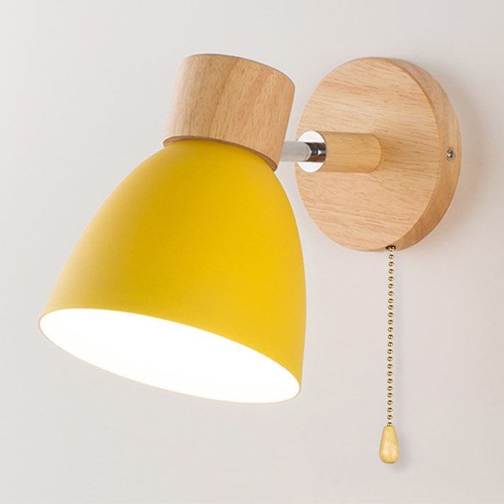 Swivel Arm Wall Sconce Bedside Reading Light Adjustable Wood Metal Conical - Image 21