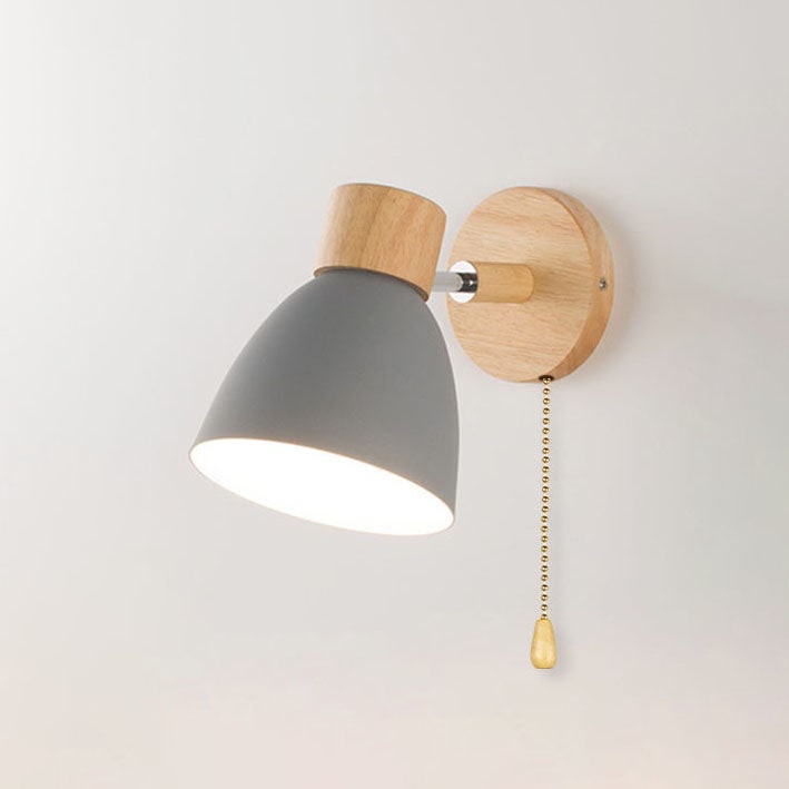 Swivel Arm Wall Sconce Bedside Reading Light Adjustable Wood Metal Conical - Image 23