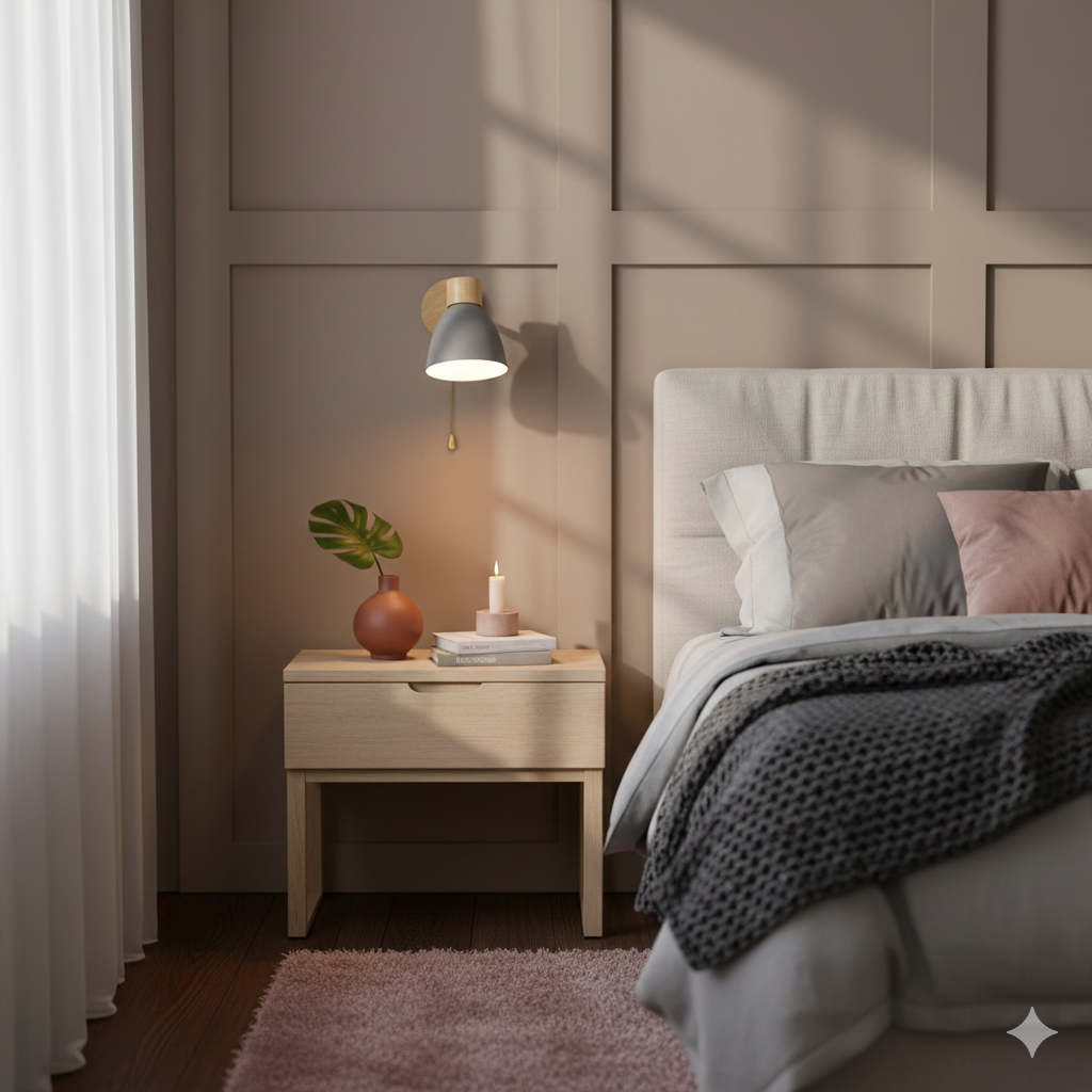 Swivel Arm Wall Sconce Bedside Reading Light Adjustable Wood Metal Conical - Image 24