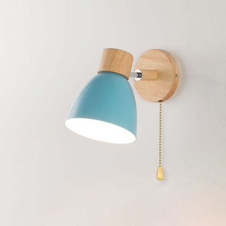 Swivel Arm Wall Sconce Bedside Reading Light Adjustable Wood Metal Conical - Image 25