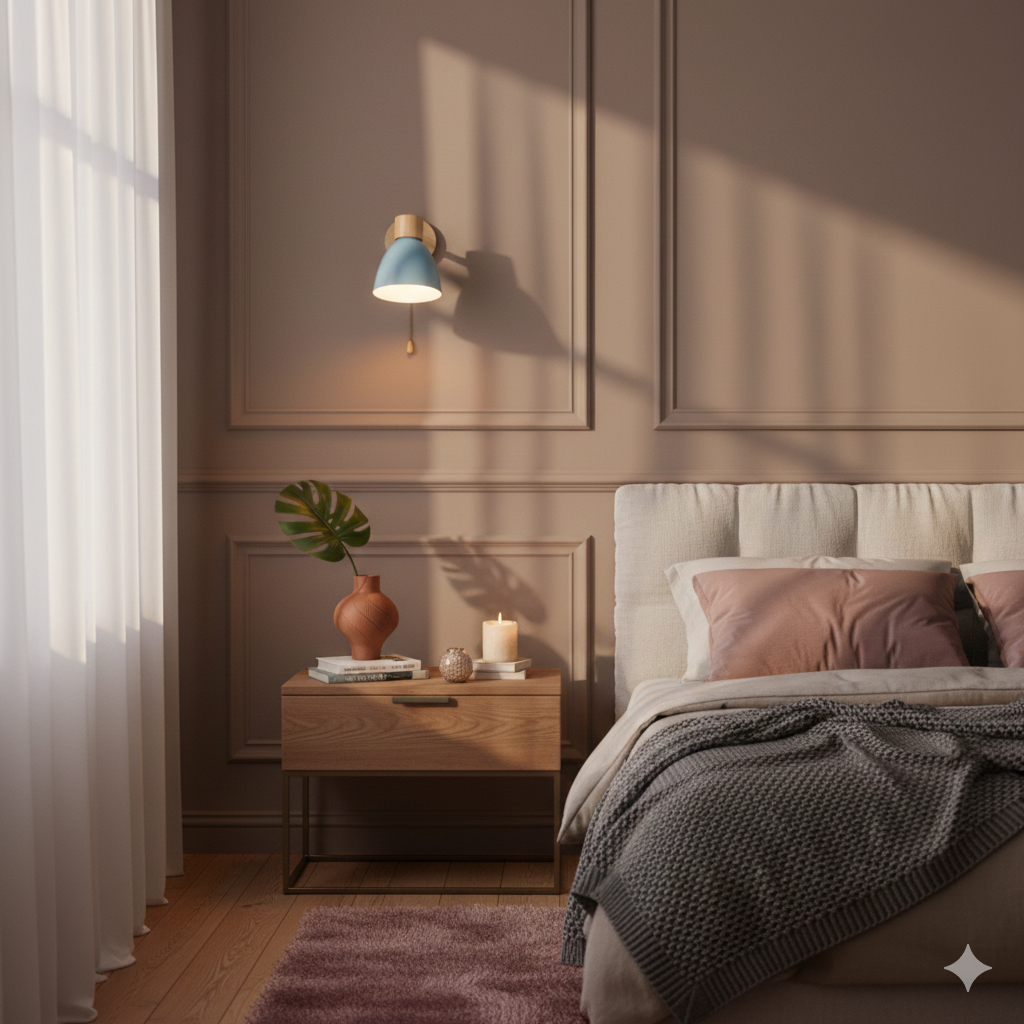 Swivel Arm Wall Sconce Bedside Reading Light Adjustable Wood Metal Conical - Image 26