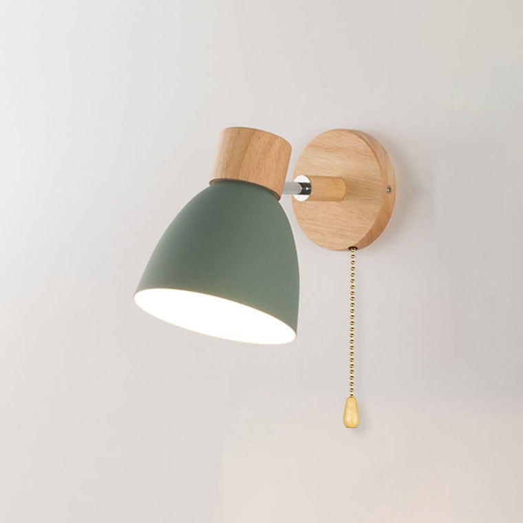 Swivel Arm Wall Sconce Bedside Reading Light Adjustable Wood Metal Conical - Image 27