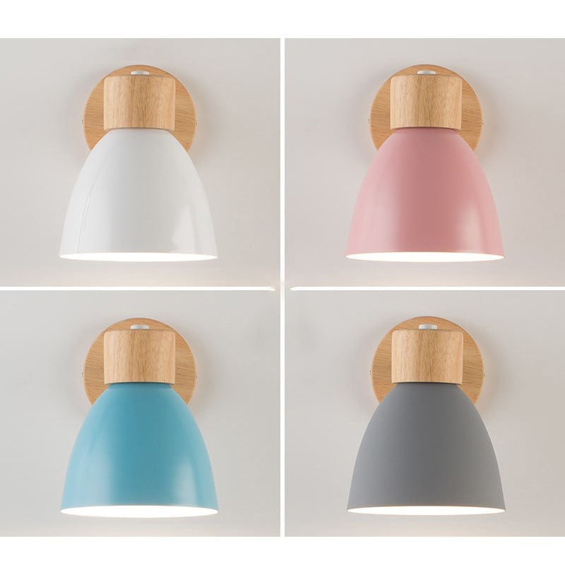 Swivel Arm Wall Sconce Bedside Reading Light Adjustable Wood Metal Conical - Image 29
