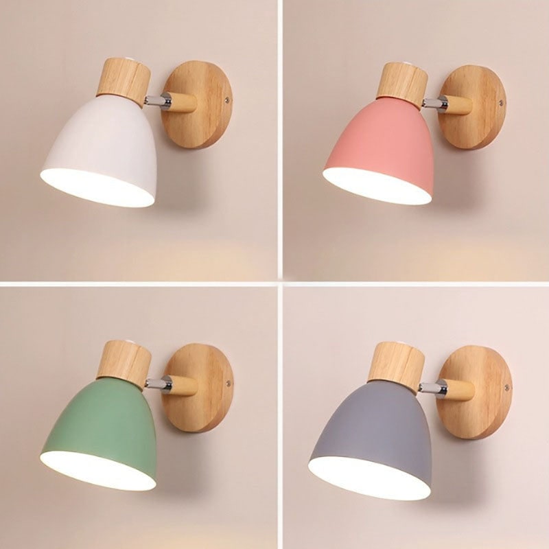 Swivel Arm Wall Sconce Bedside Reading Light Adjustable Wood Metal Conical - Image 30