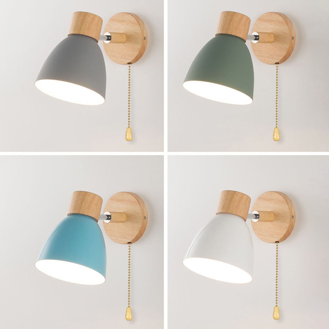 Swivel Arm Wall Sconce Bedside Reading Light Adjustable Wood Metal Conical - Image 31
