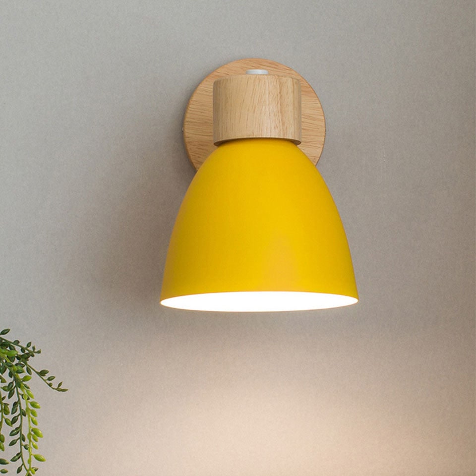 Swivel Arm Wall Sconce Bedside Reading Light Adjustable Wood Metal Conical - Image 5