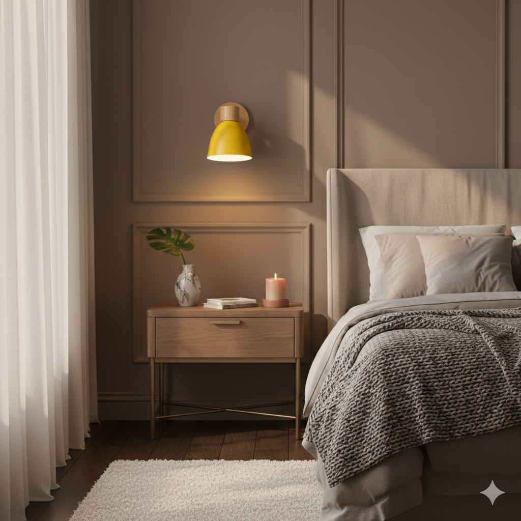Swivel Arm Wall Sconce Bedside Reading Light Adjustable Wood Metal Conical - Image 6