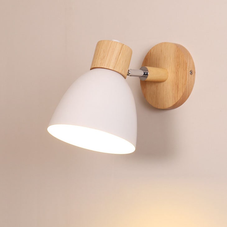 Swivel Arm Wall Sconce Bedside Reading Light Adjustable Wood Metal Conical - Image 7