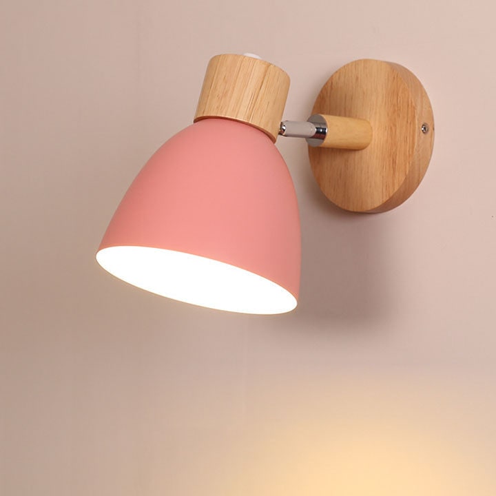 Swivel Arm Wall Sconce Bedside Reading Light Adjustable Wood Metal Conical - Image 9