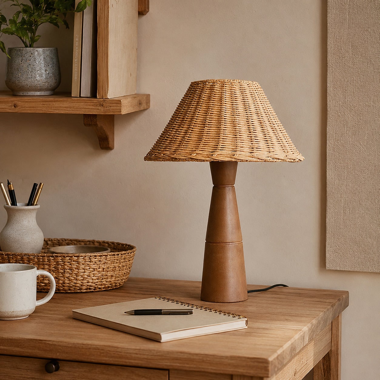 Table Lamp Bedside Lamp Living Room Lamp Wood Base LED Wood Base Lamp - Image 3