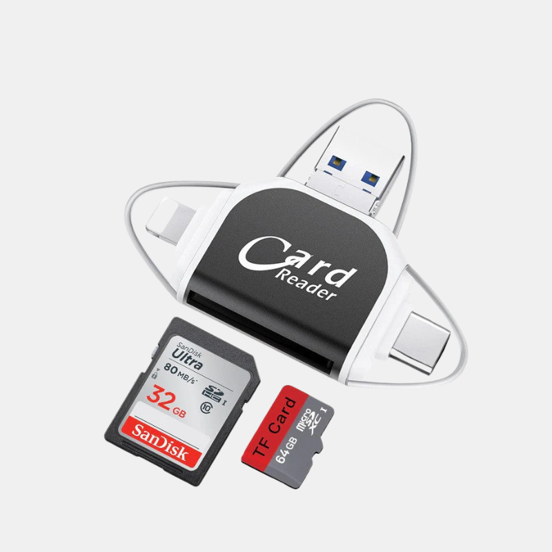 4-in-1 Universal Card Adapter for Data Transfer and Charging – High-Speed Connector for Phones, Tablets and Laptops