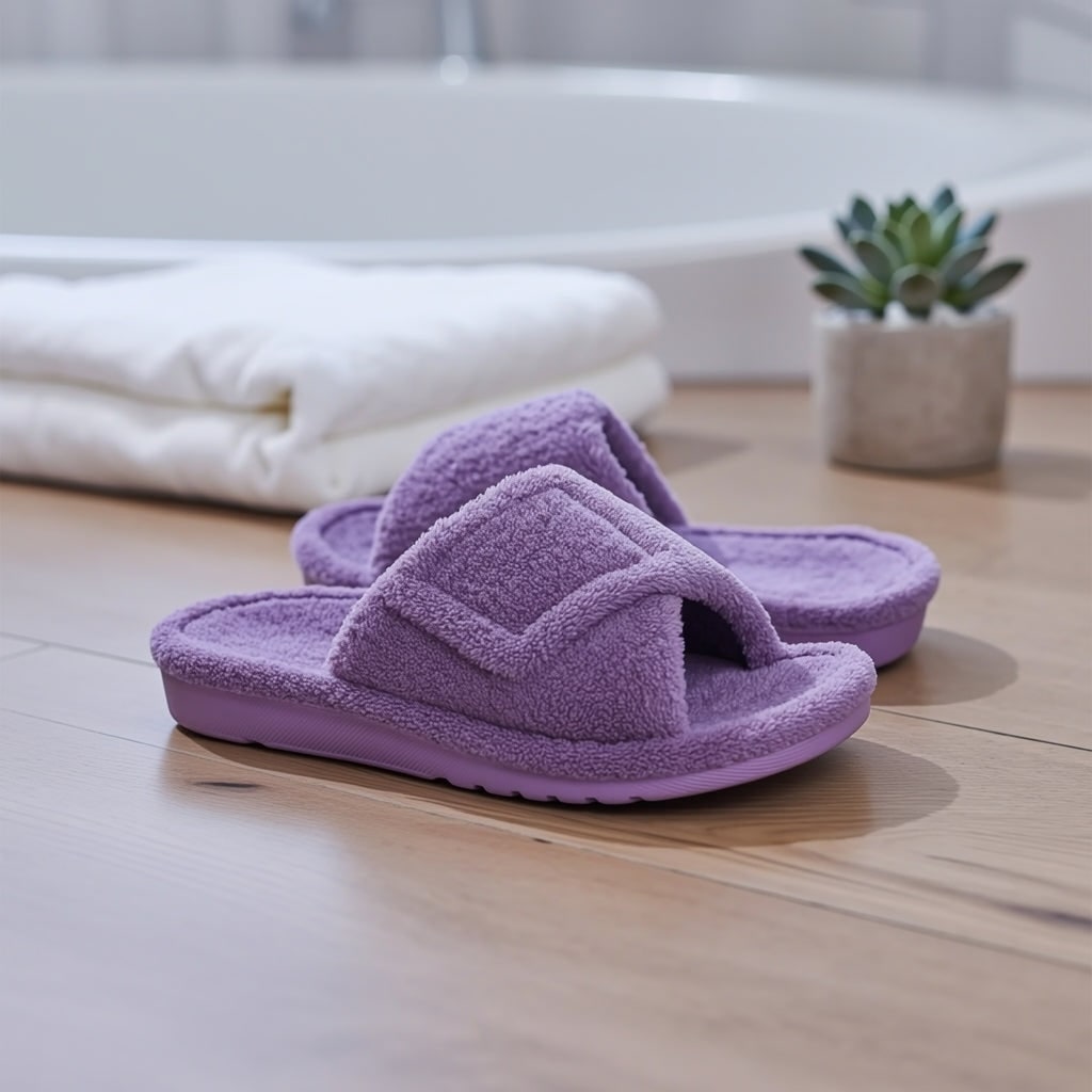Terry Cloth Slippers with Arch Support and Open Toe Design for Indoor Wear - Image 4