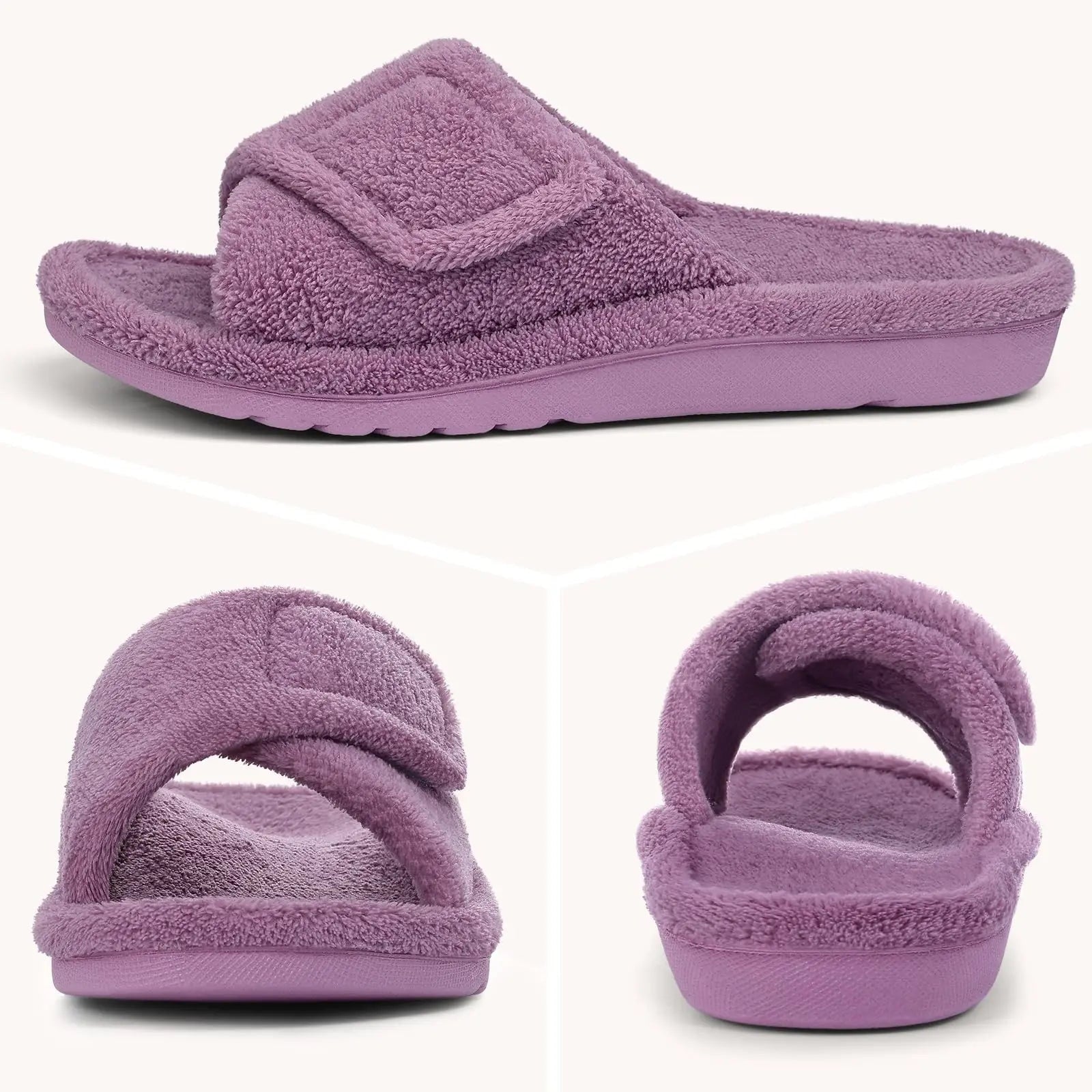 Terry Cloth Slippers with Arch Support and Open Toe Design for Indoor Wear - Image 6