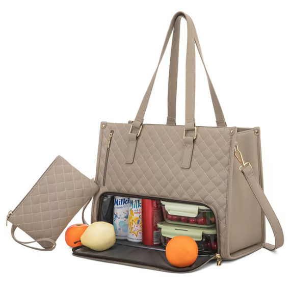Thermal Lunch Laptop Bag Quilted Tote Water Resistant Insulated Padded Crossbody - Image 1